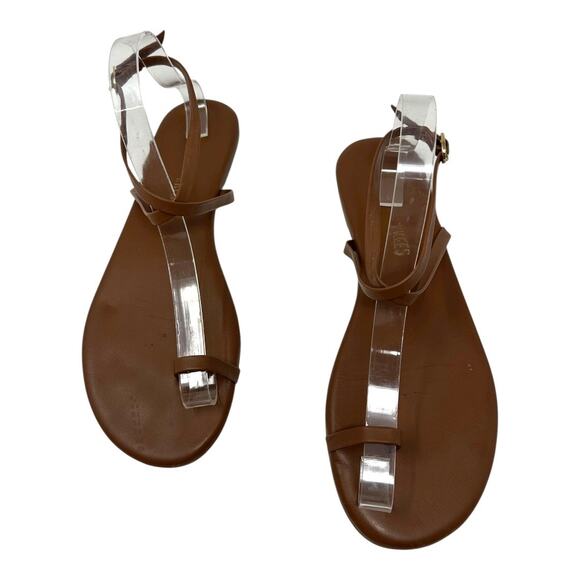 TKEES Brown Leather Strappy Flat Sandals Women’s Size 10 - Picture 2 of 9
